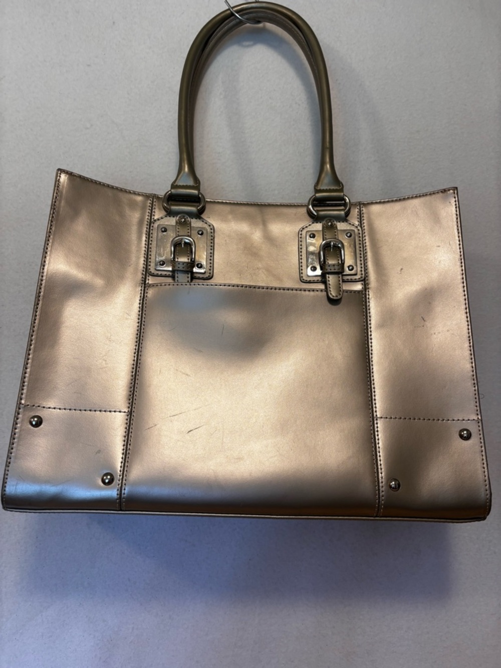 Wilsons Leather Gray Structured Tote Satchel Bag w Strap